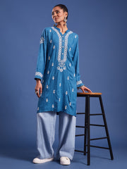 Chikankari Embroidery Blue Rayon Kurta