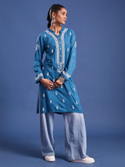 Chikankari Embroidery Blue Rayon Kurta