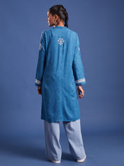 Chikankari Embroidery Blue Rayon Kurta