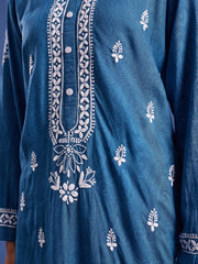 Chikankari Embroidery Blue Rayon Kurta