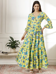 Dobby Cotton Three Layer Dress with Zardosi Work