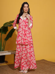 Pink and Cream flower Printed Co-Ord Set