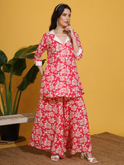 Pink and Cream flower Printed Co-Ord Set