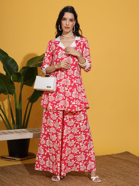 Pink and Cream flower Printed Co-Ord Set