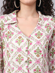 Viscose Rayon Cream Printed midi Dress S3004-A