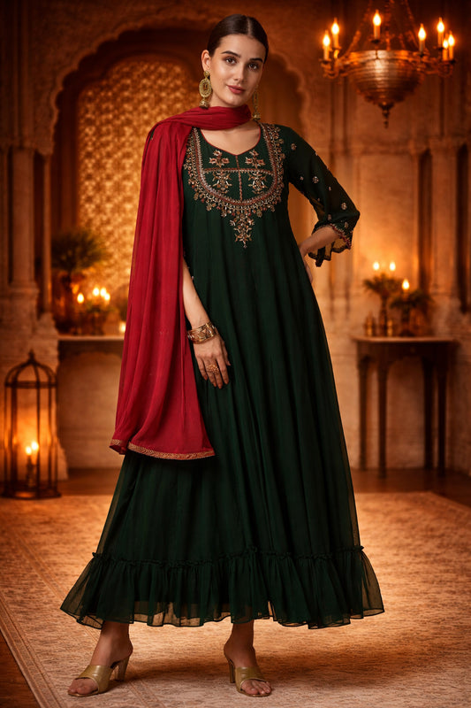 Hand Embroidery Georgette Ethnic Zardosi Dress