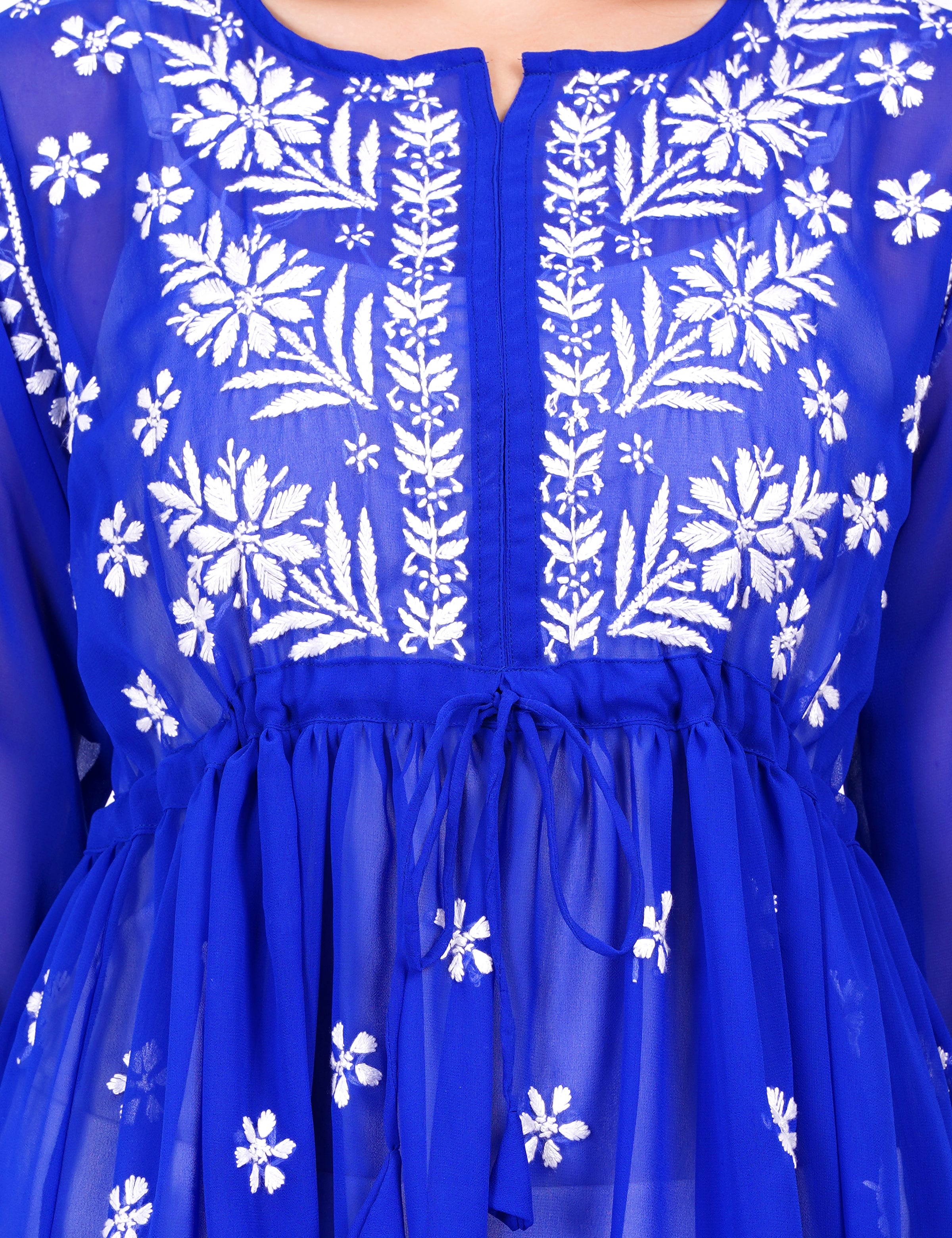 Blue Georgette Chikankari Peplum Dress - Sufiza Lifestyle