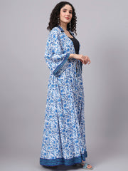 Blue Printed Viscose Rayon Shrug  S5000