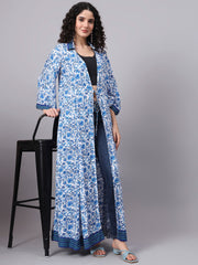 Blue Printed Viscose Rayon Shrug  S5000