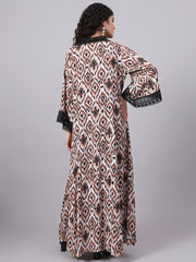 Brown Color Printed Full Length Shrug S5002