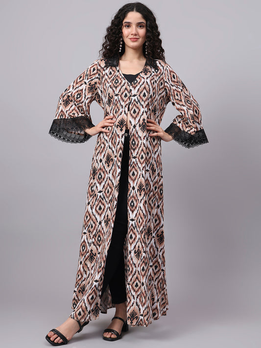 Brown Color Printed Full Length Shrug S5002