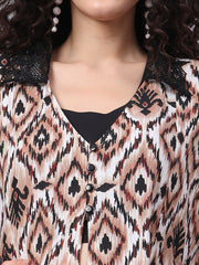 Brown Color Printed Full Length Shrug S5002