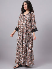 Brown Color Printed Full Length Shrug S5002