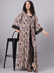 Brown Color Printed Full Length Shrug S5002