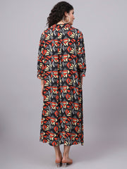 Crepe Black Color Midi Length Dress S3002