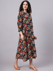 Crepe Black Color Midi Length Dress S3002