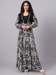 Black color Viscose Rayon Foil Print with Chikankari Dress S3003