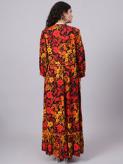 Viscose Rayon Black Color Printed Full Length Dress S3000