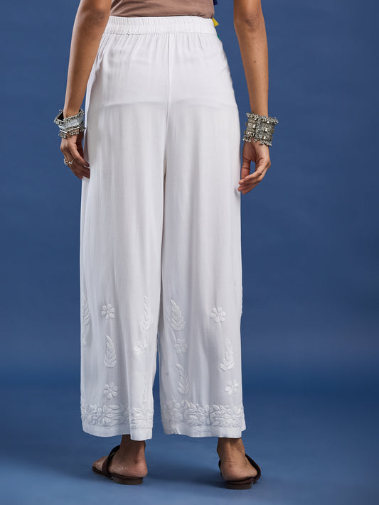 Rayon Chikankari White Color Plazzo