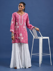 Chikankari Bottom Embroidery White cotton Three layer Sharara