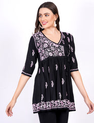 Black Modal Chikankari Peplum Dress - Sufiza Lifestyle
