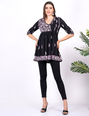Black Modal Chikankari Peplum Dress - Sufiza Lifestyle