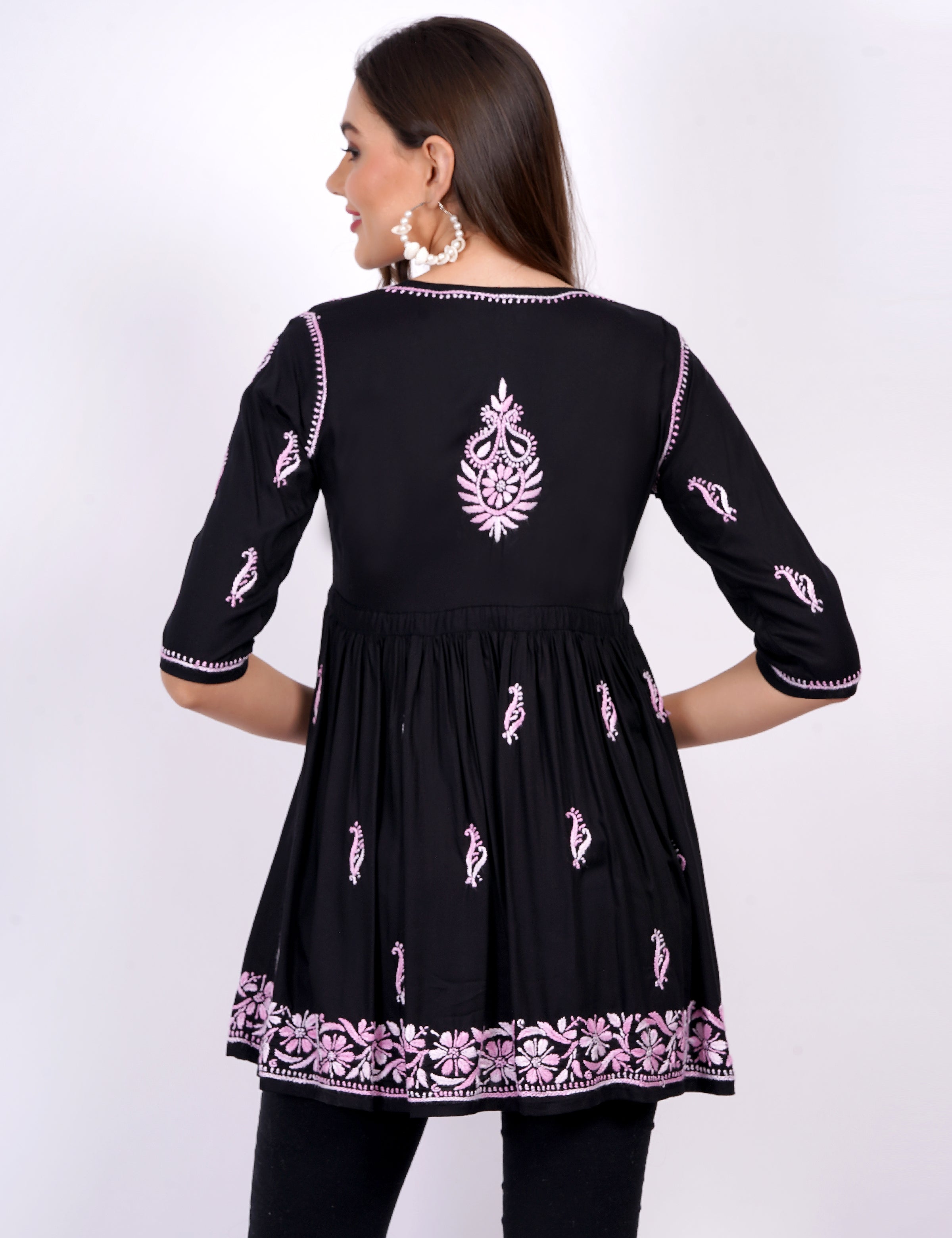 Black Modal Chikankari Peplum Dress - Sufiza Lifestyle