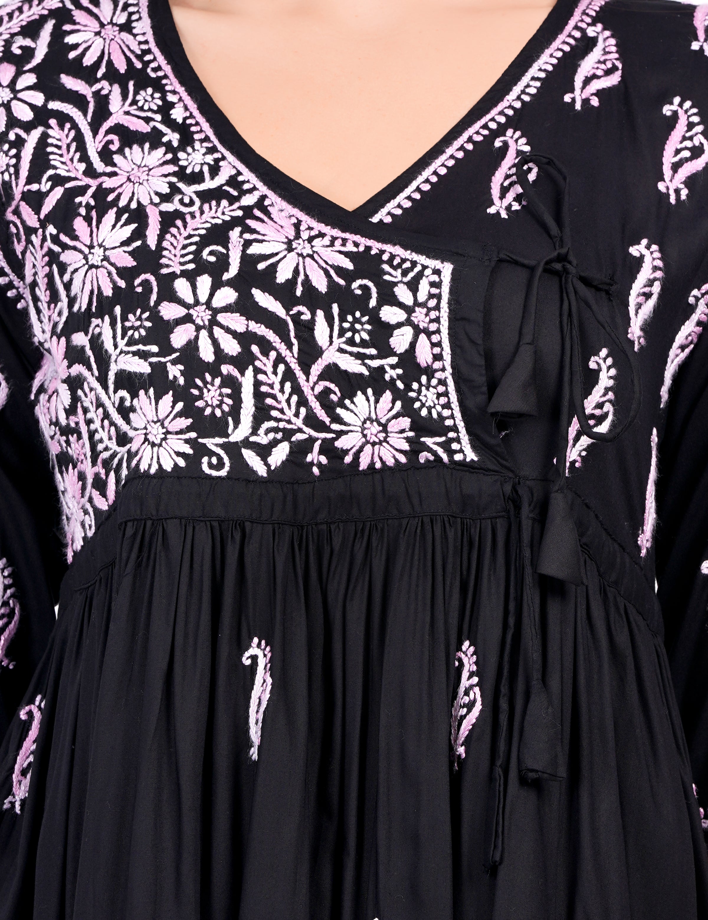 Black Modal Chikankari Peplum Dress - Sufiza Lifestyle