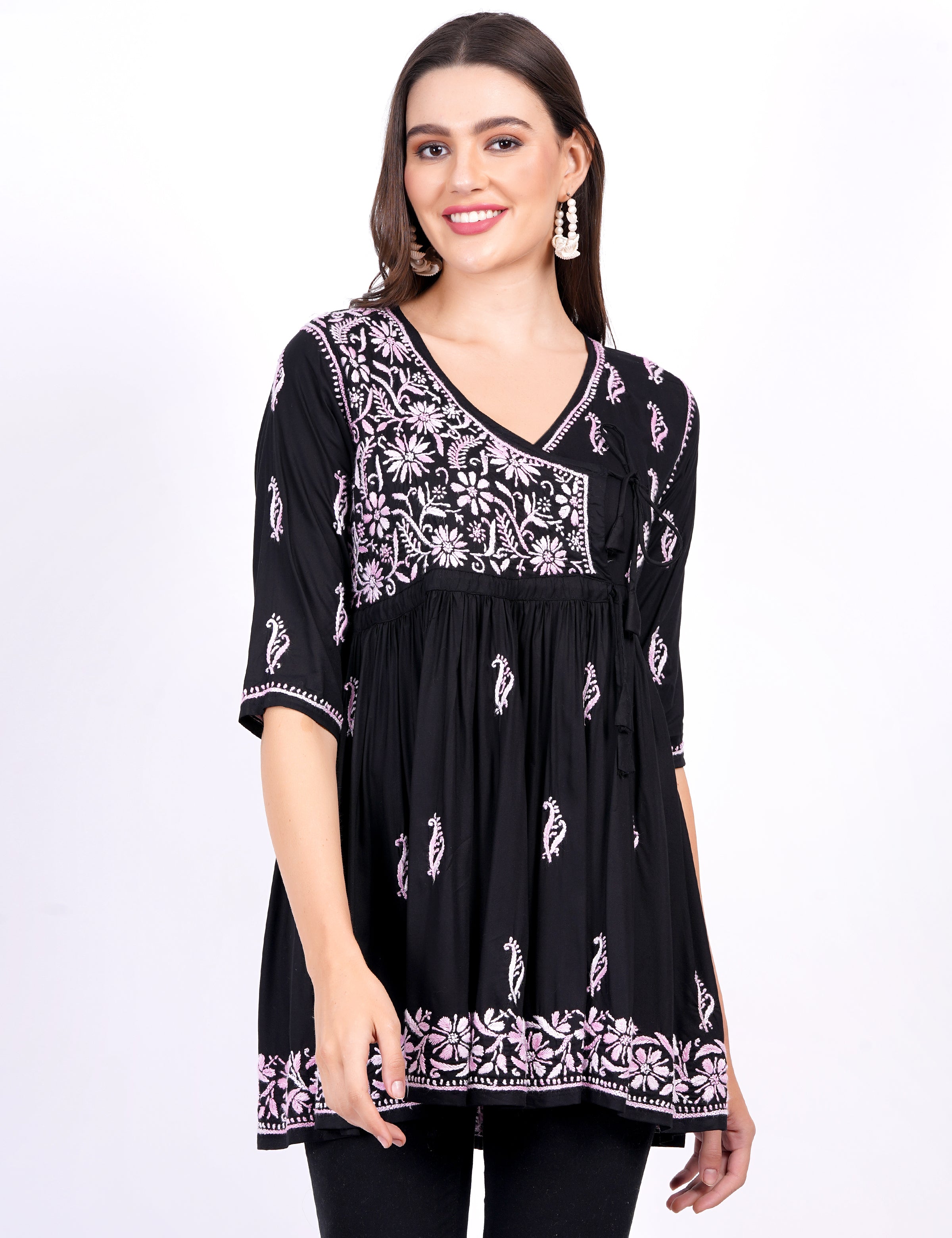 Black Modal Chikankari Peplum Dress - Sufiza Lifestyle