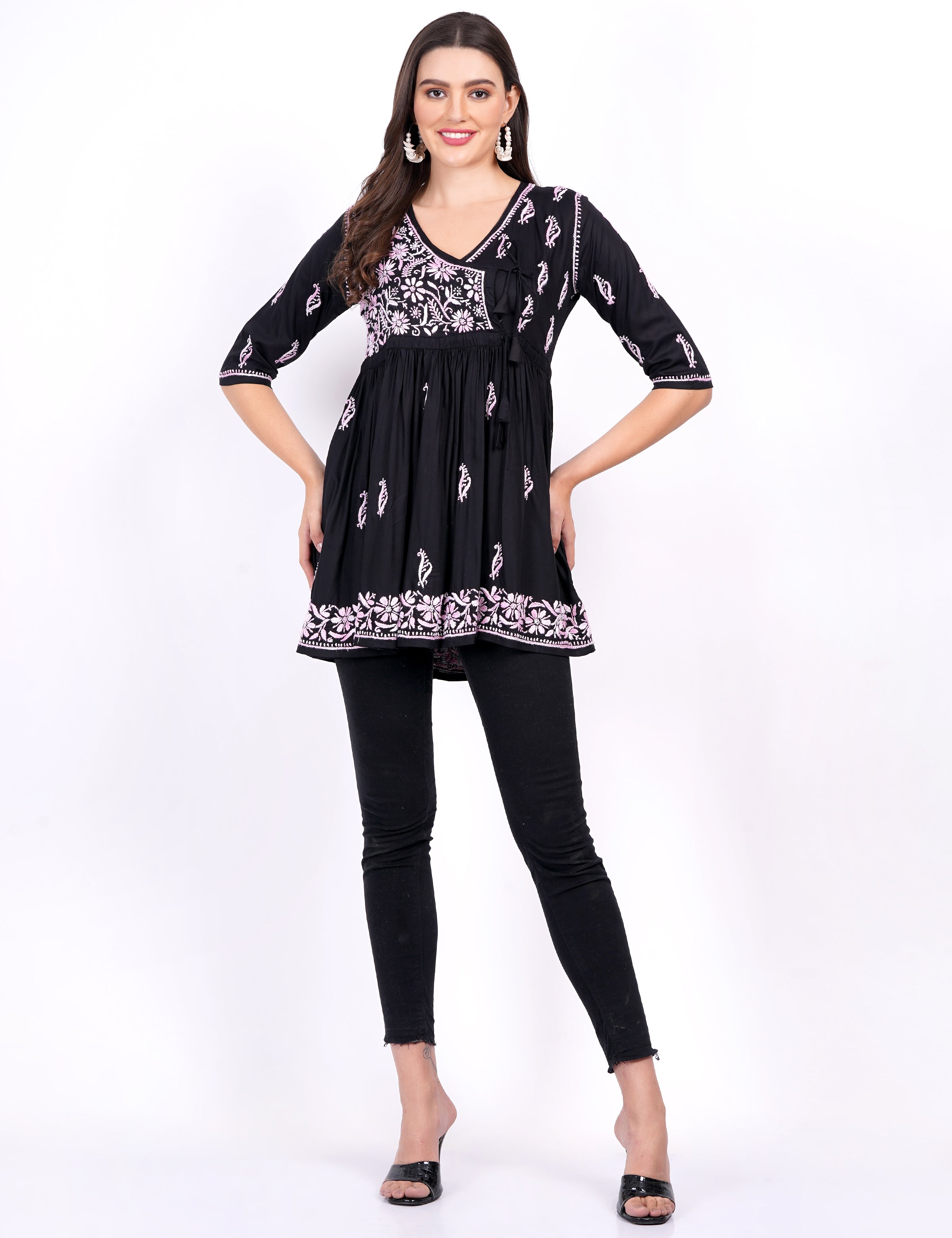 Black Modal Chikankari Peplum Dress - Sufiza Lifestyle