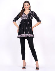 Black Modal Chikankari Peplum Dress - Sufiza Lifestyle