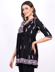 Black Modal Chikankari Peplum Dress - Sufiza Lifestyle