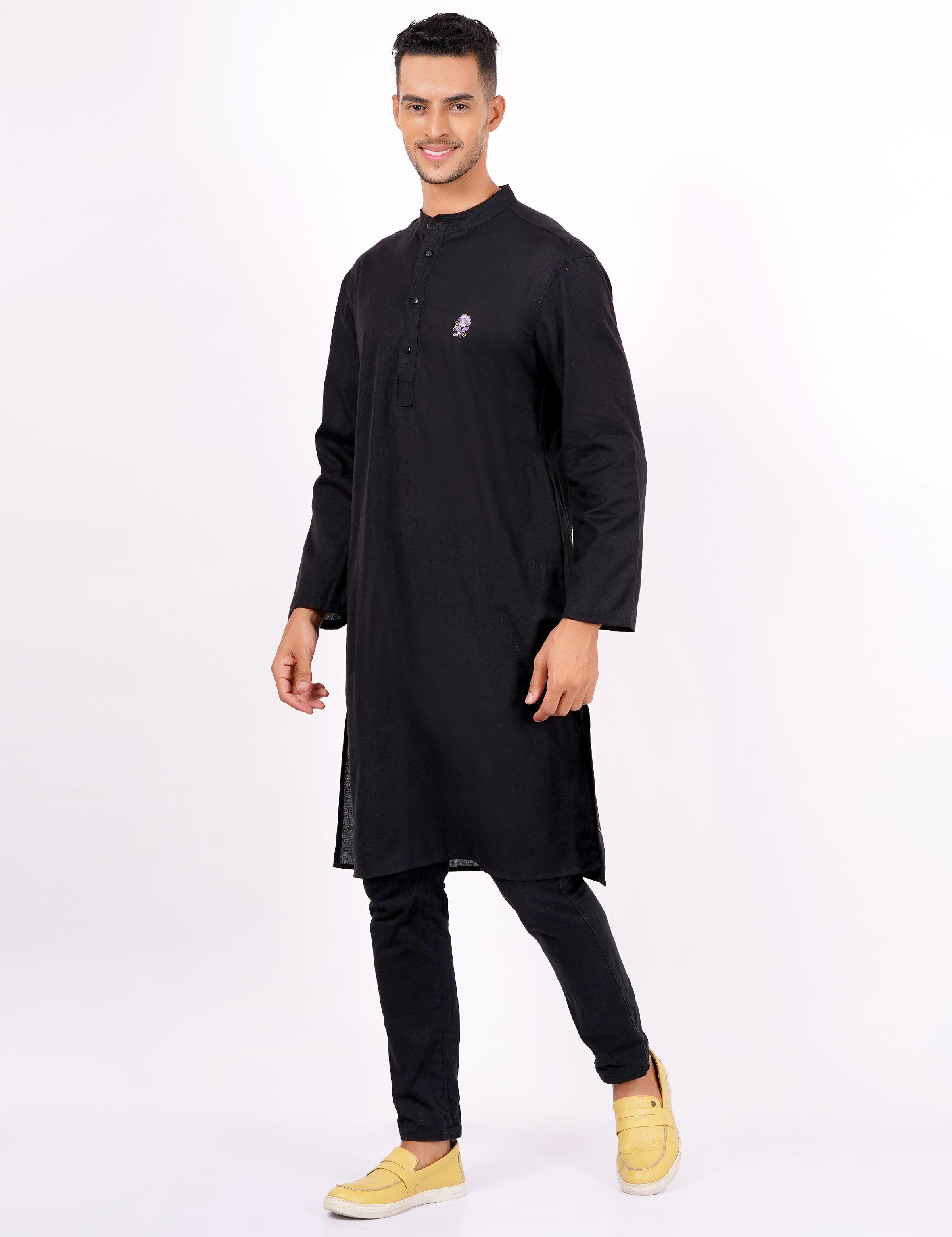 Black Color Mens Khadi Kurta - Sufiza Lifestyle