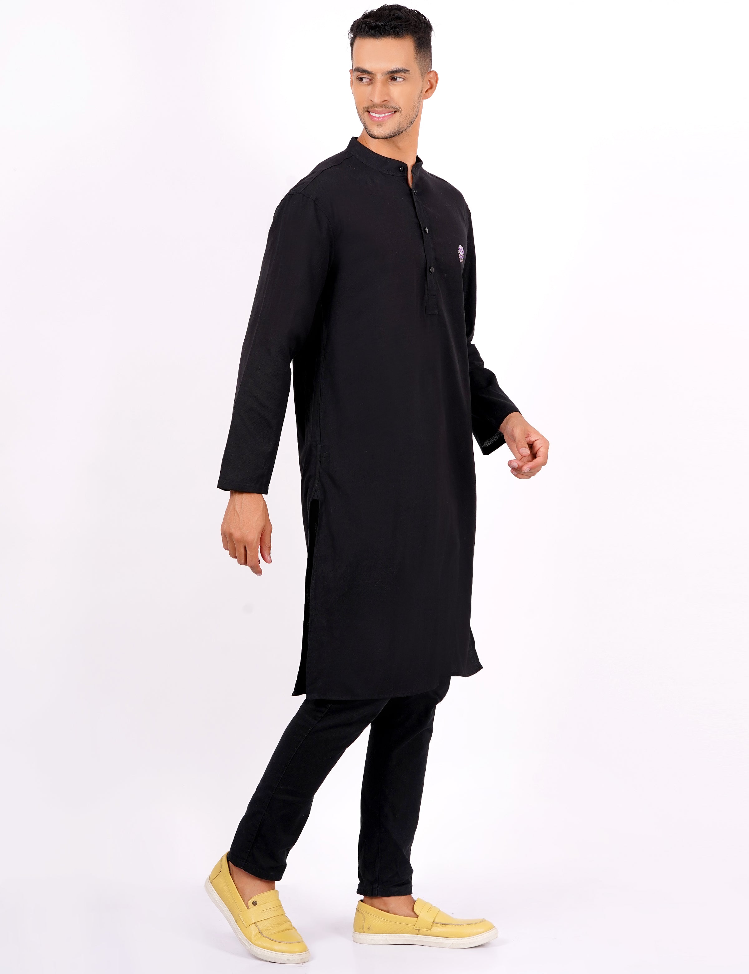Black Color Mens Khadi Kurta - Sufiza Lifestyle