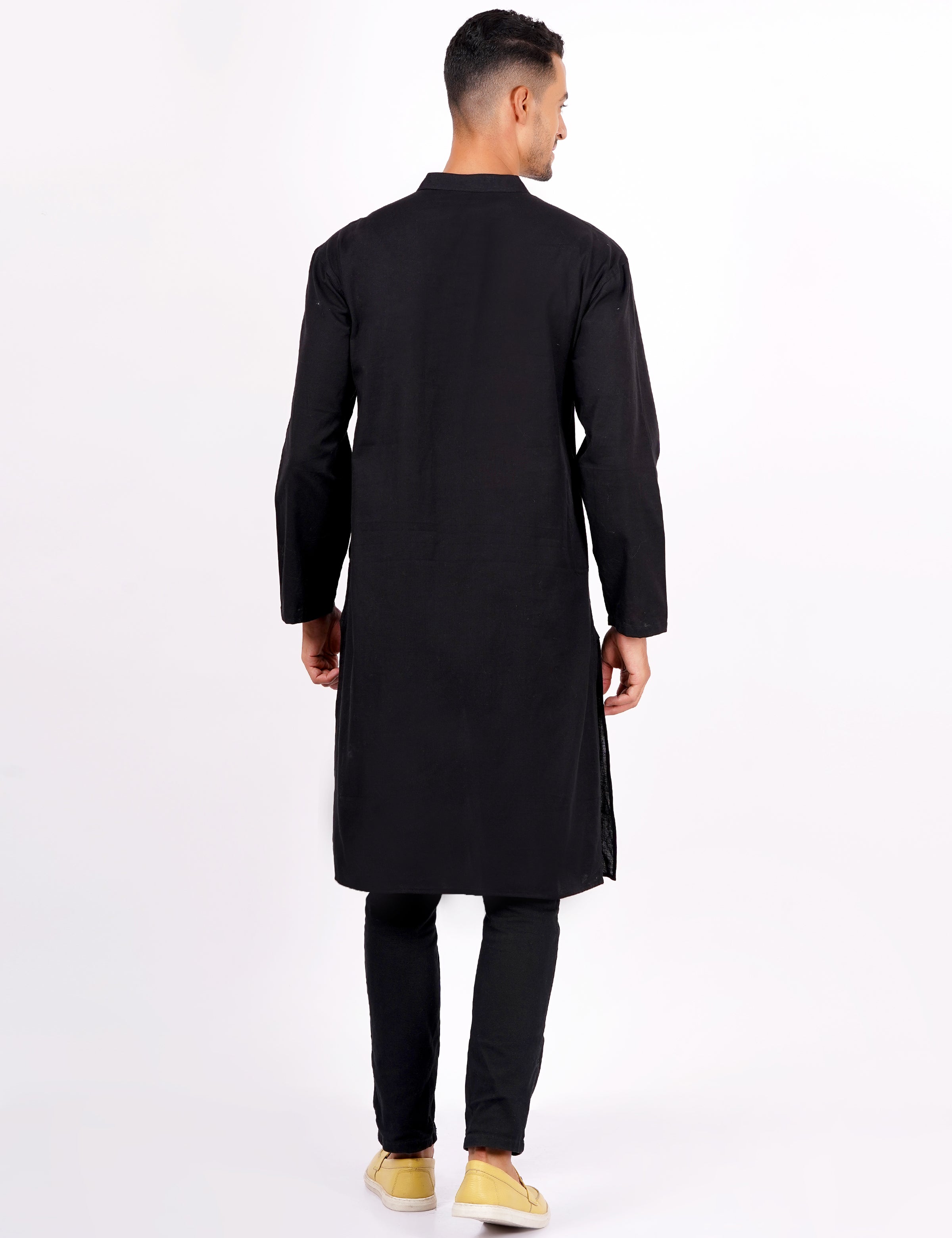 Black Color Mens Khadi Kurta - Sufiza Lifestyle