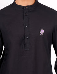 Black Color Mens Khadi Kurta - Sufiza Lifestyle