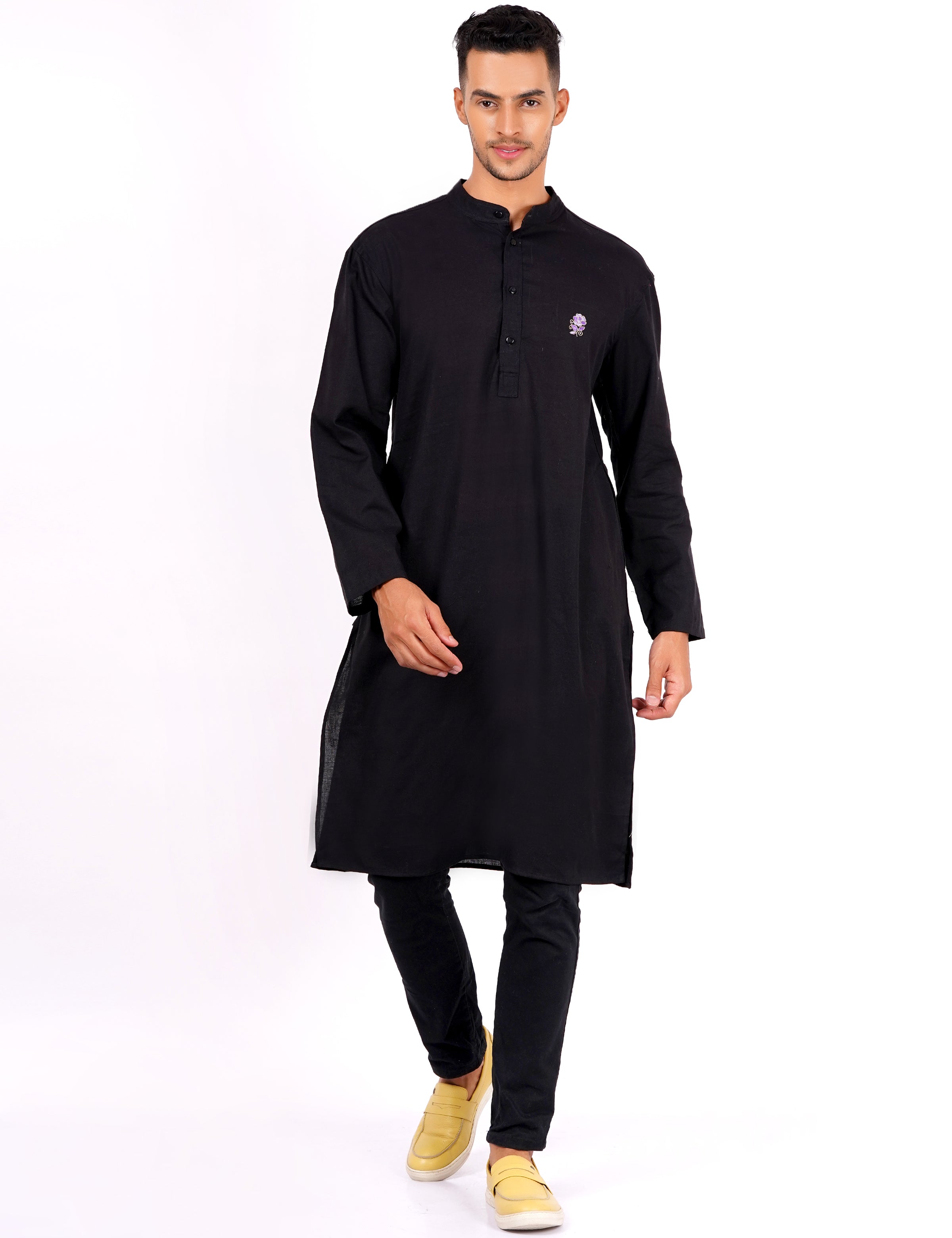 Black Color Mens Khadi Kurta - Sufiza Lifestyle