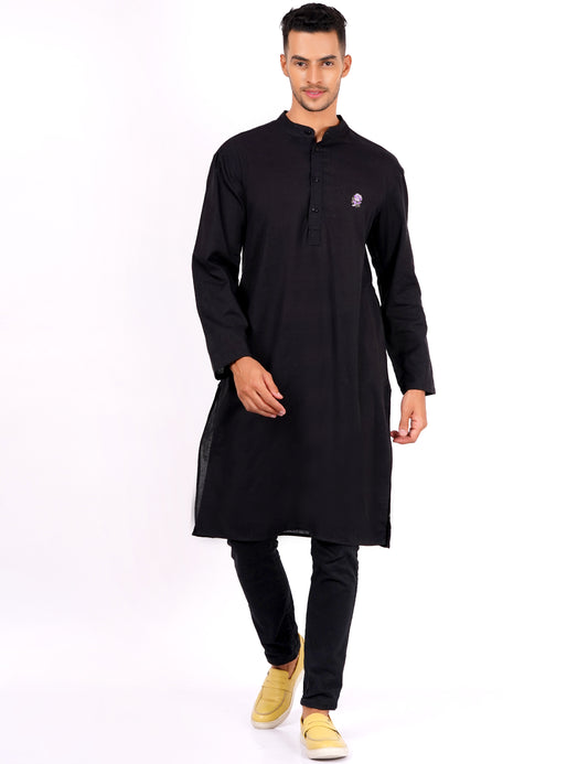Black Color Mens Khadi Kurta - Sufiza Lifestyle
