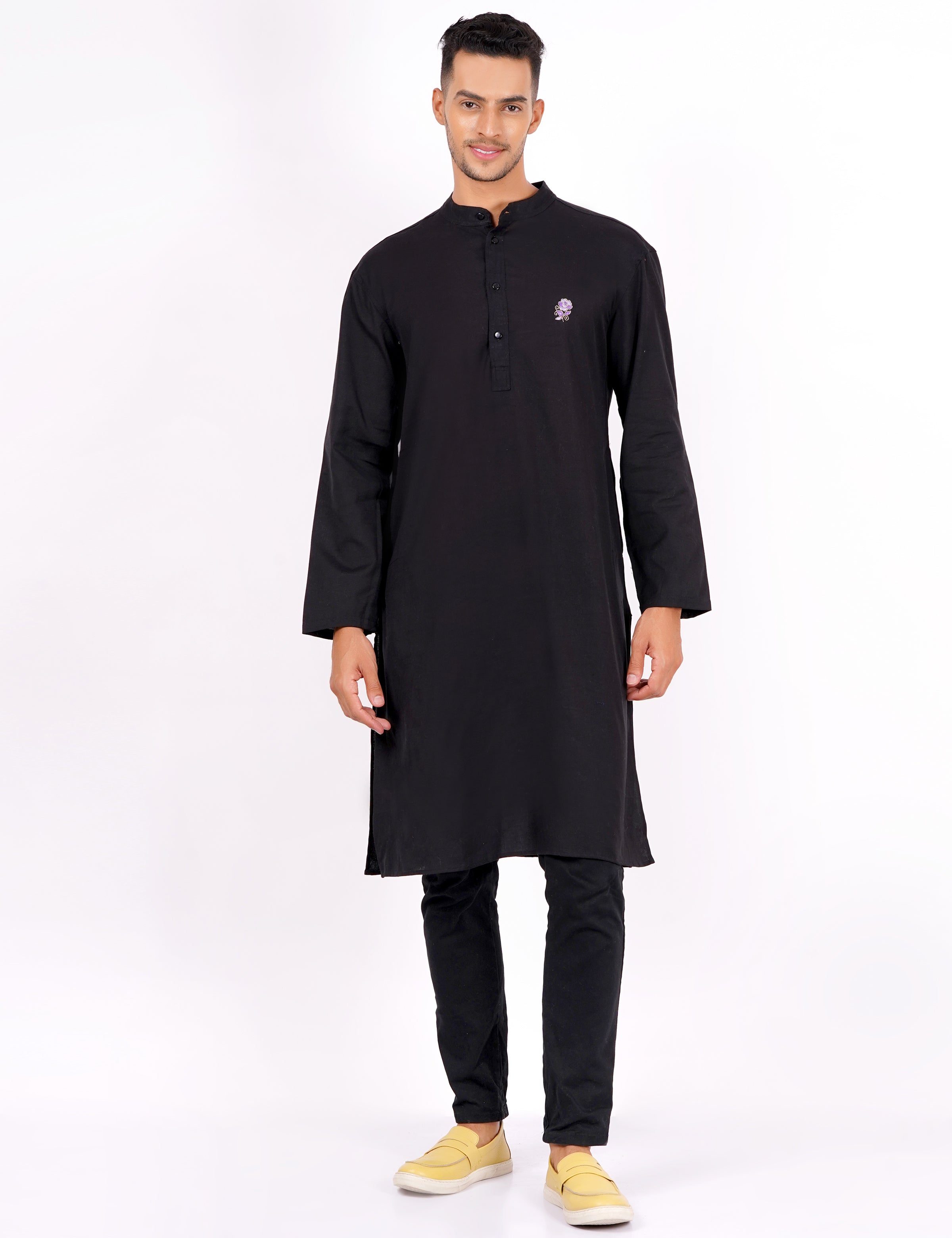 Black Color Mens Khadi Kurta - Sufiza Lifestyle