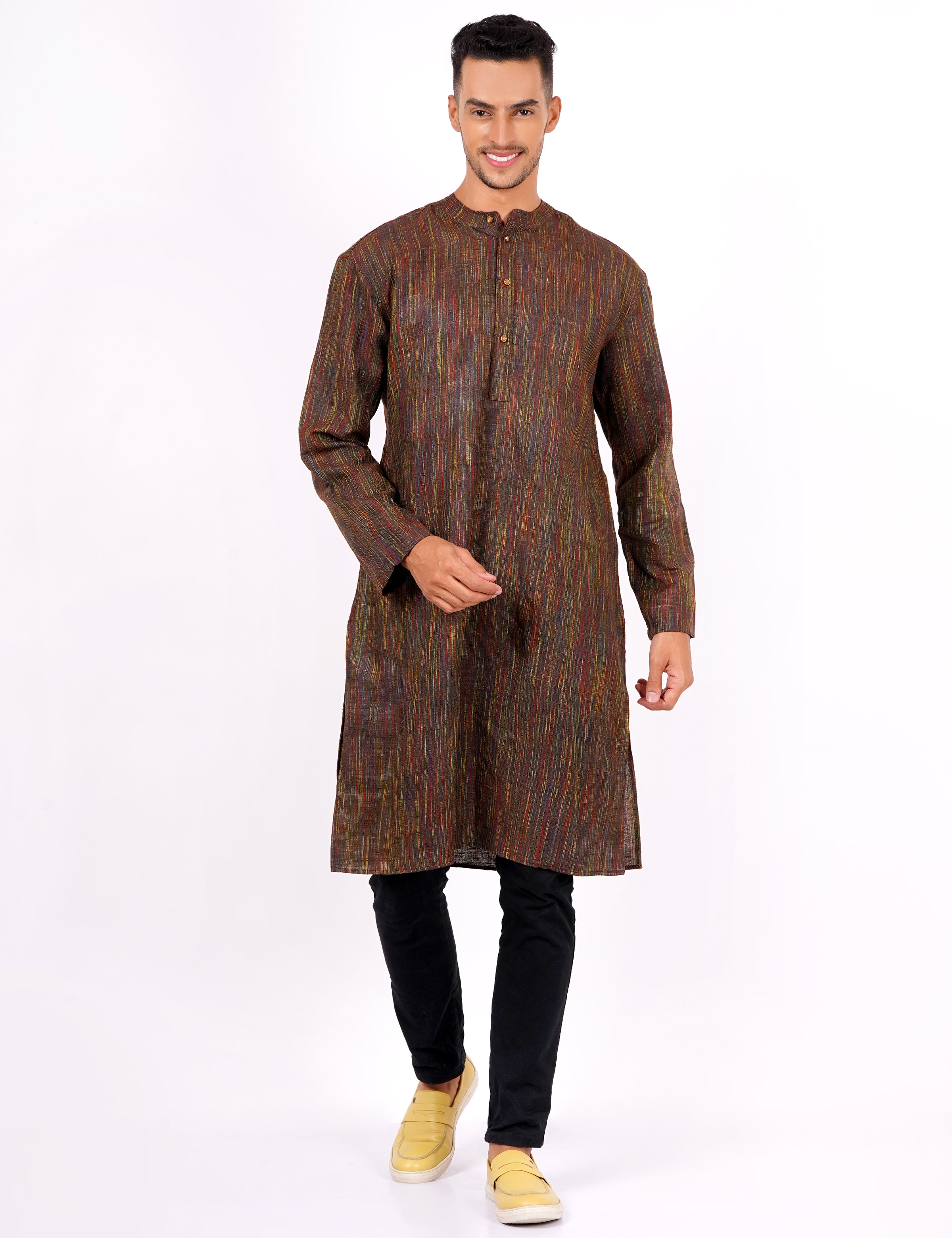 Brown Self Design Mens Khadi Kurta - Sufiza Lifestyle