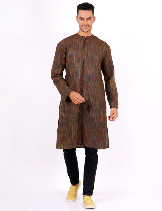 Brown Self Design Mens Khadi Kurta - Sufiza Lifestyle