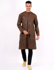 Brown Self Design Mens Khadi Kurta - Sufiza Lifestyle
