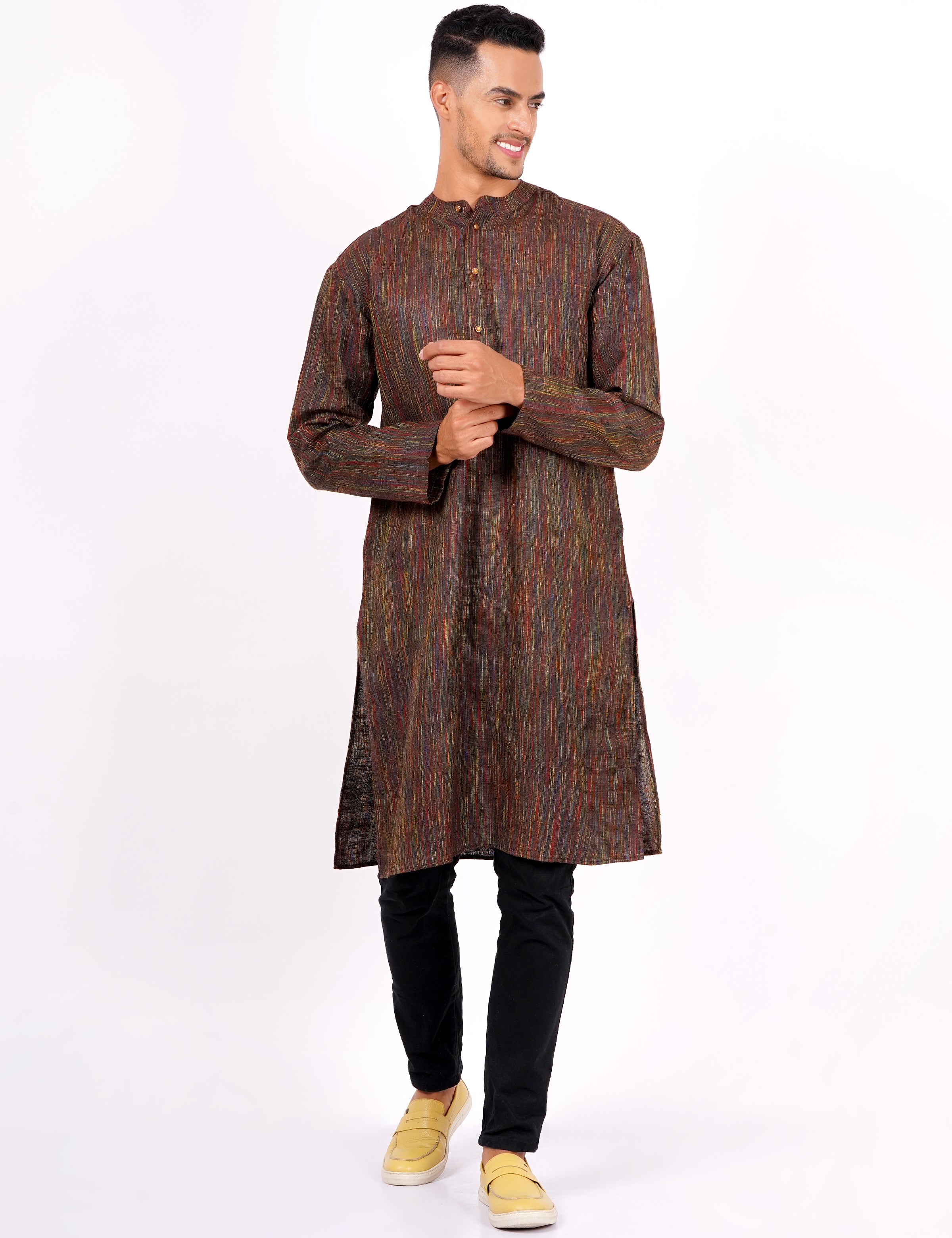 Brown Self Design Mens Khadi Kurta - Sufiza Lifestyle