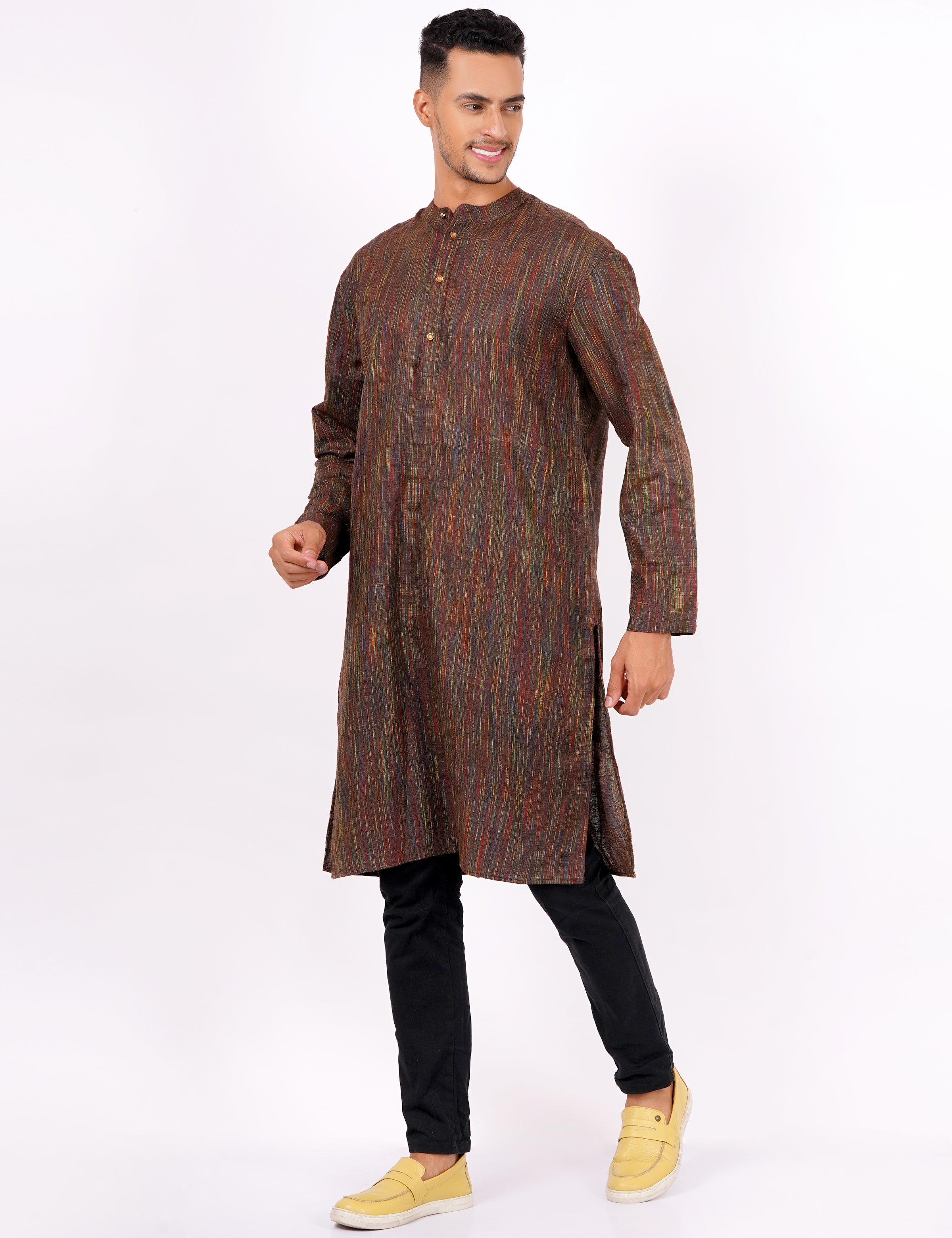 Brown Self Design Mens Khadi Kurta - Sufiza Lifestyle
