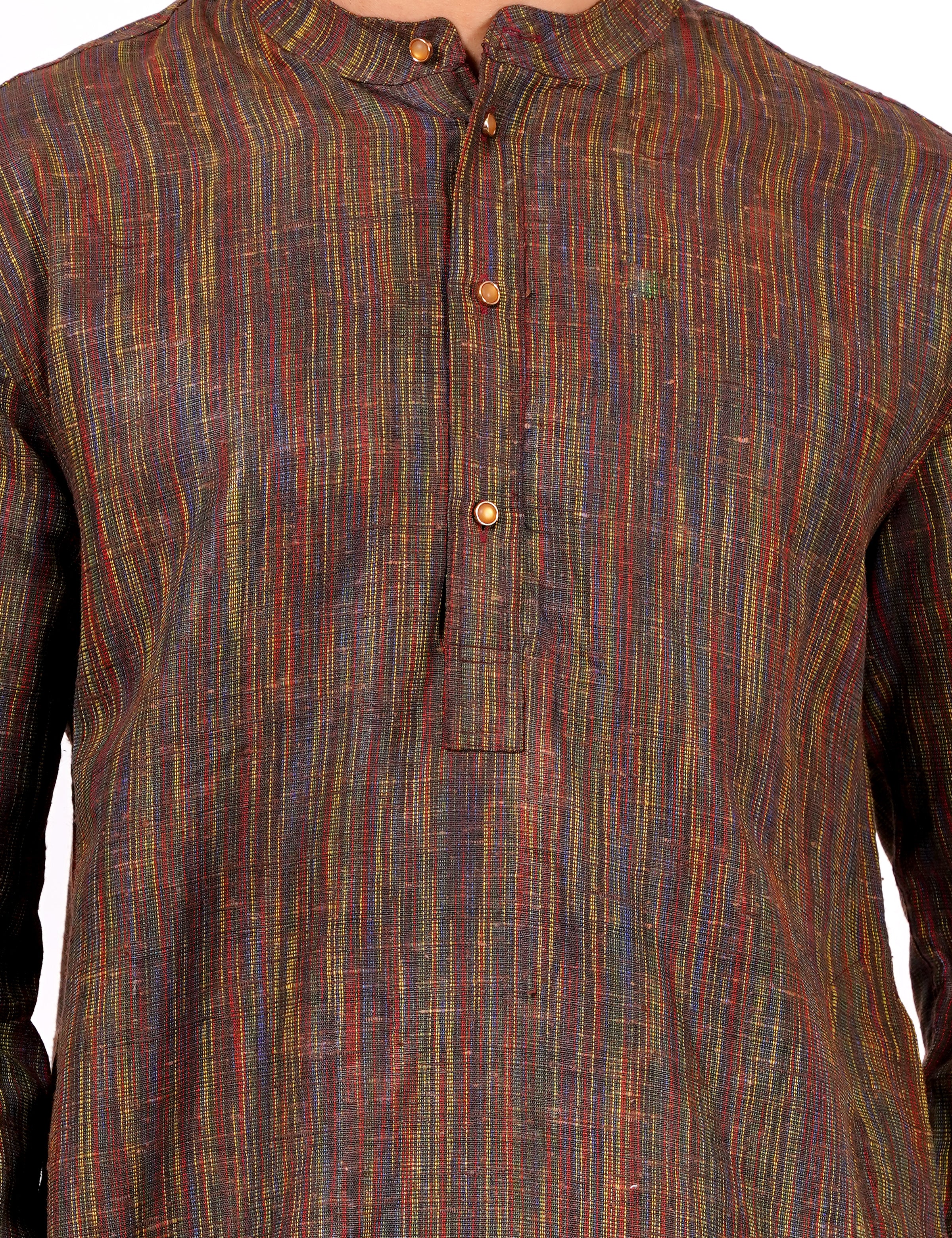 Brown Self Design Mens Khadi Kurta - Sufiza Lifestyle