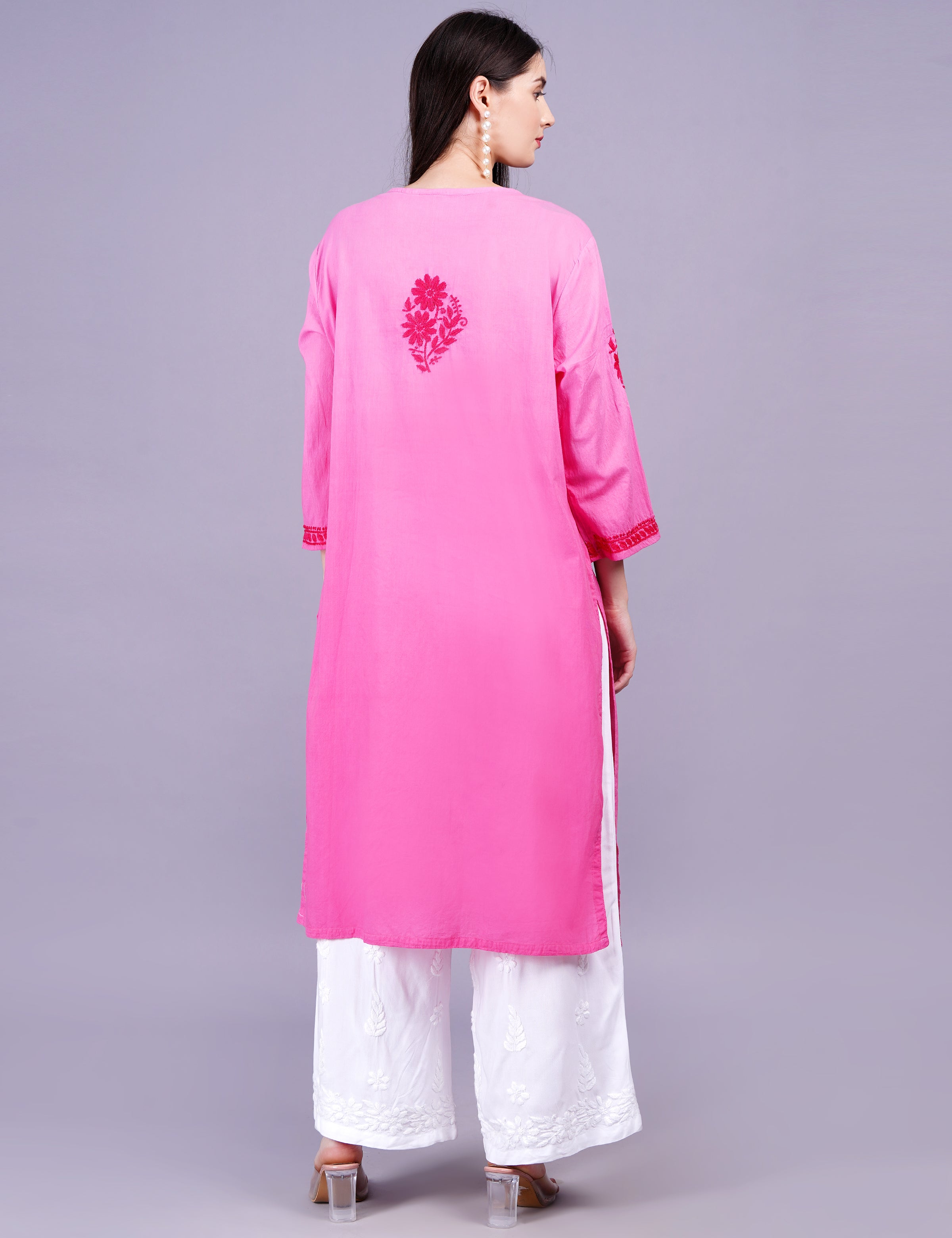 Cotton Dual Pink Shaded Chikankari Kurti - Sufiza Lifestyle