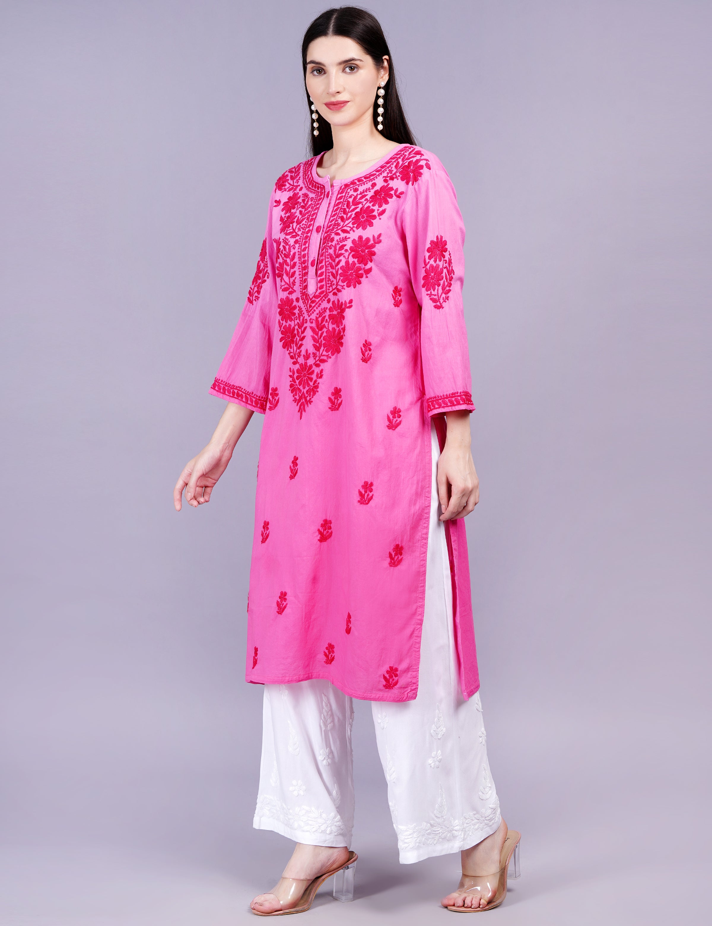 Cotton Dual Pink Shaded Chikankari Kurti - Sufiza Lifestyle