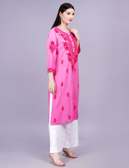 Cotton Dual Pink Shaded Chikankari Kurti - Sufiza Lifestyle