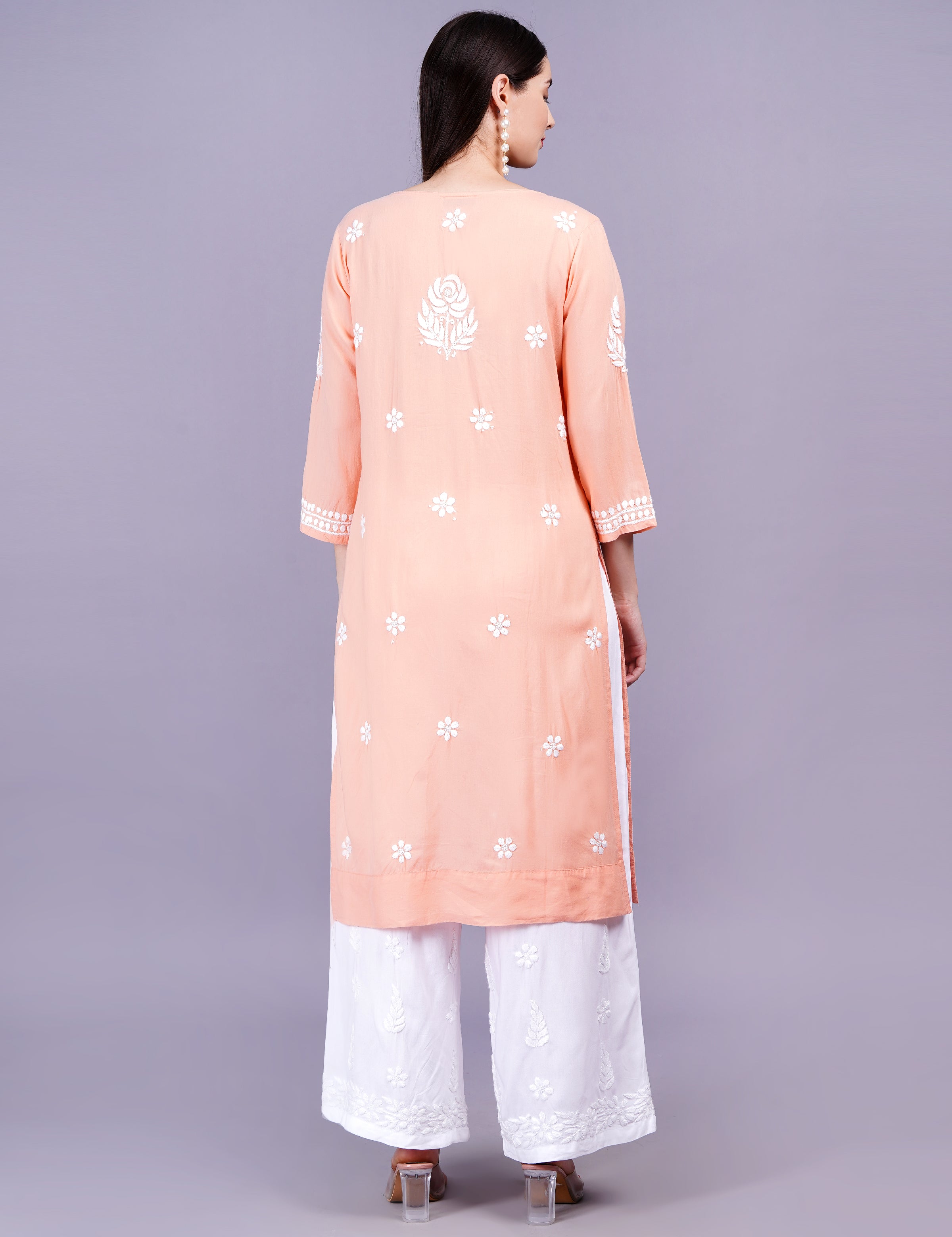 Light Orange Modal Chikankari Kurti - Sufiza Lifestyle