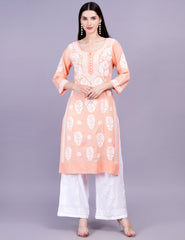 Light Orange Modal Chikankari Kurti - Sufiza Lifestyle